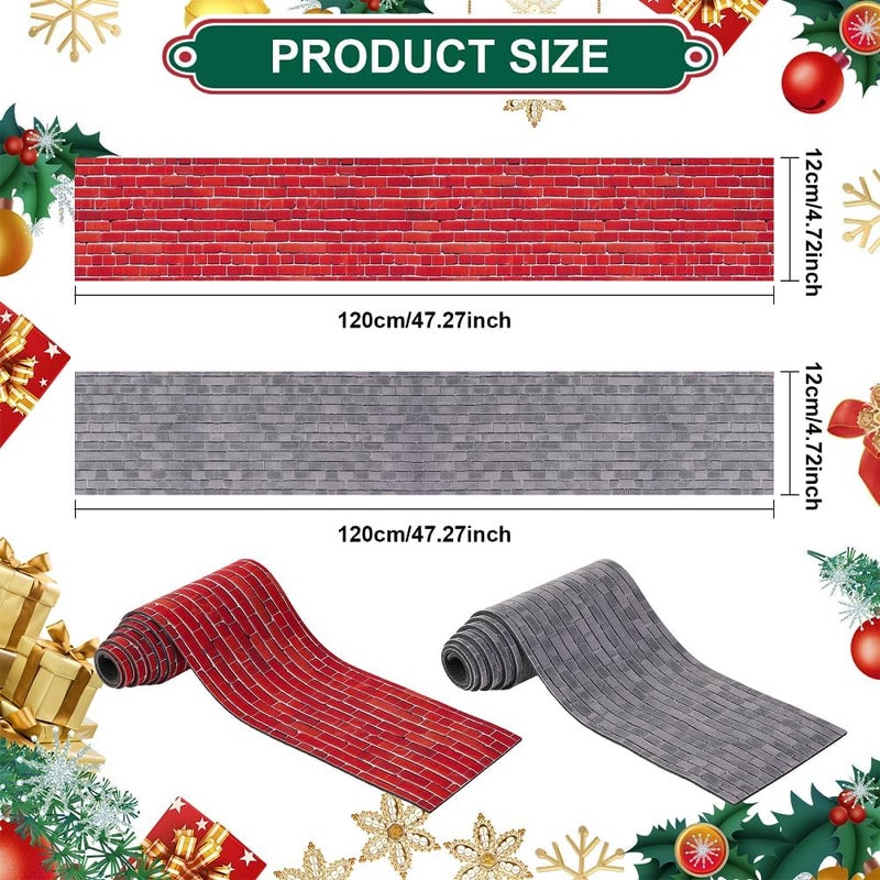 Lovyno 4 Pcs Christmas Village Red Brick Road, 47.2 x 4.7 Inch Miniature Street Landscape Roll, Cuttable Village Paths Road for Christmas Village Accessories-DIY Home Garden Street Decor - Image 2